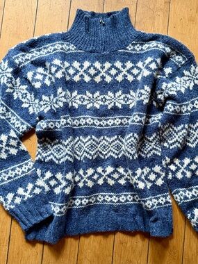 Vintage Blue and White Fair Isle Crewneck Sweater - Men